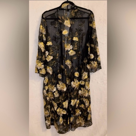 Graver by Susan Graver Sheer Black Floral Kimono - Picture 3 of 4